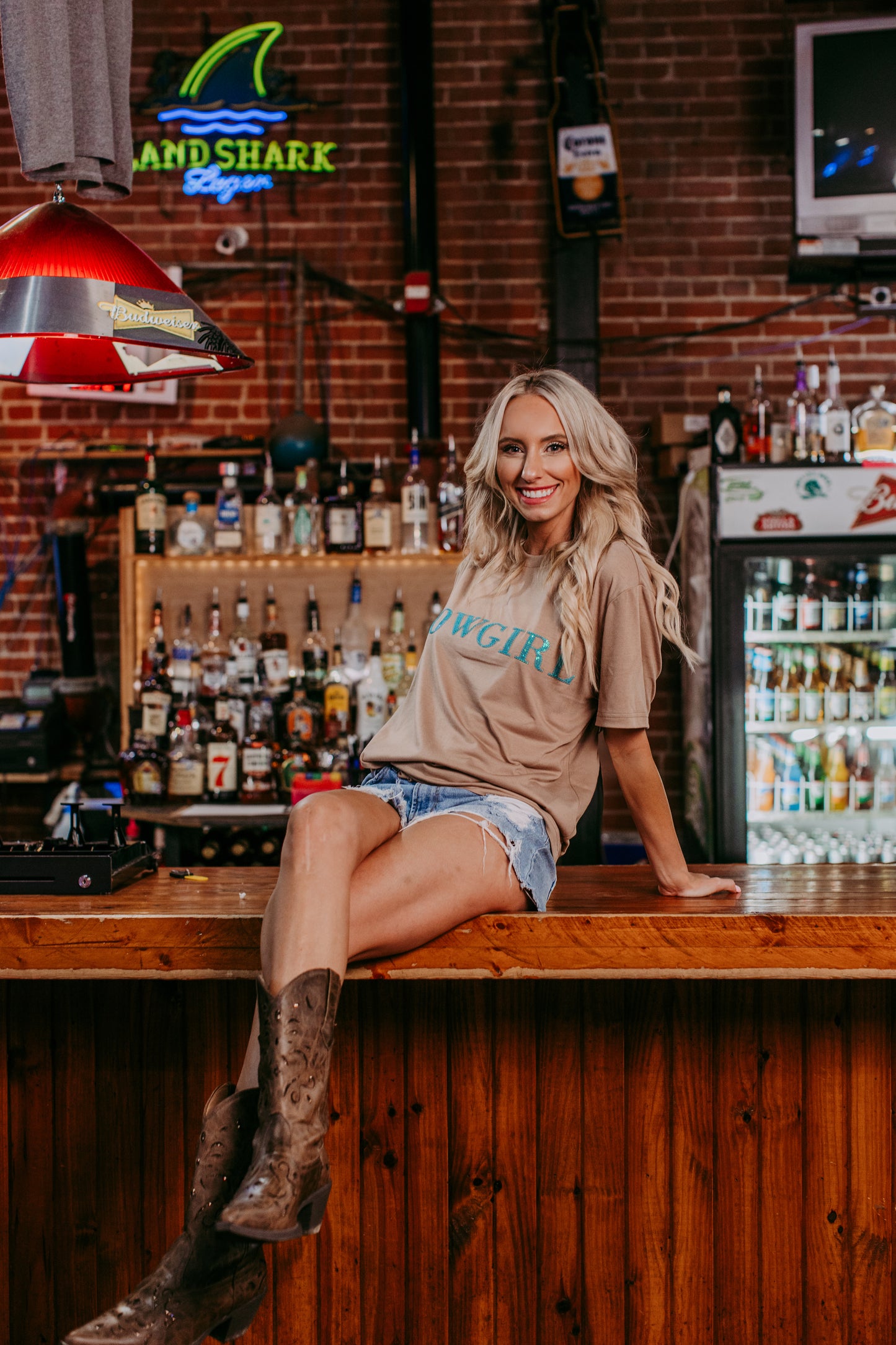 MK406 Cowgirl 3D Sequin Embroidered Tee - Tan