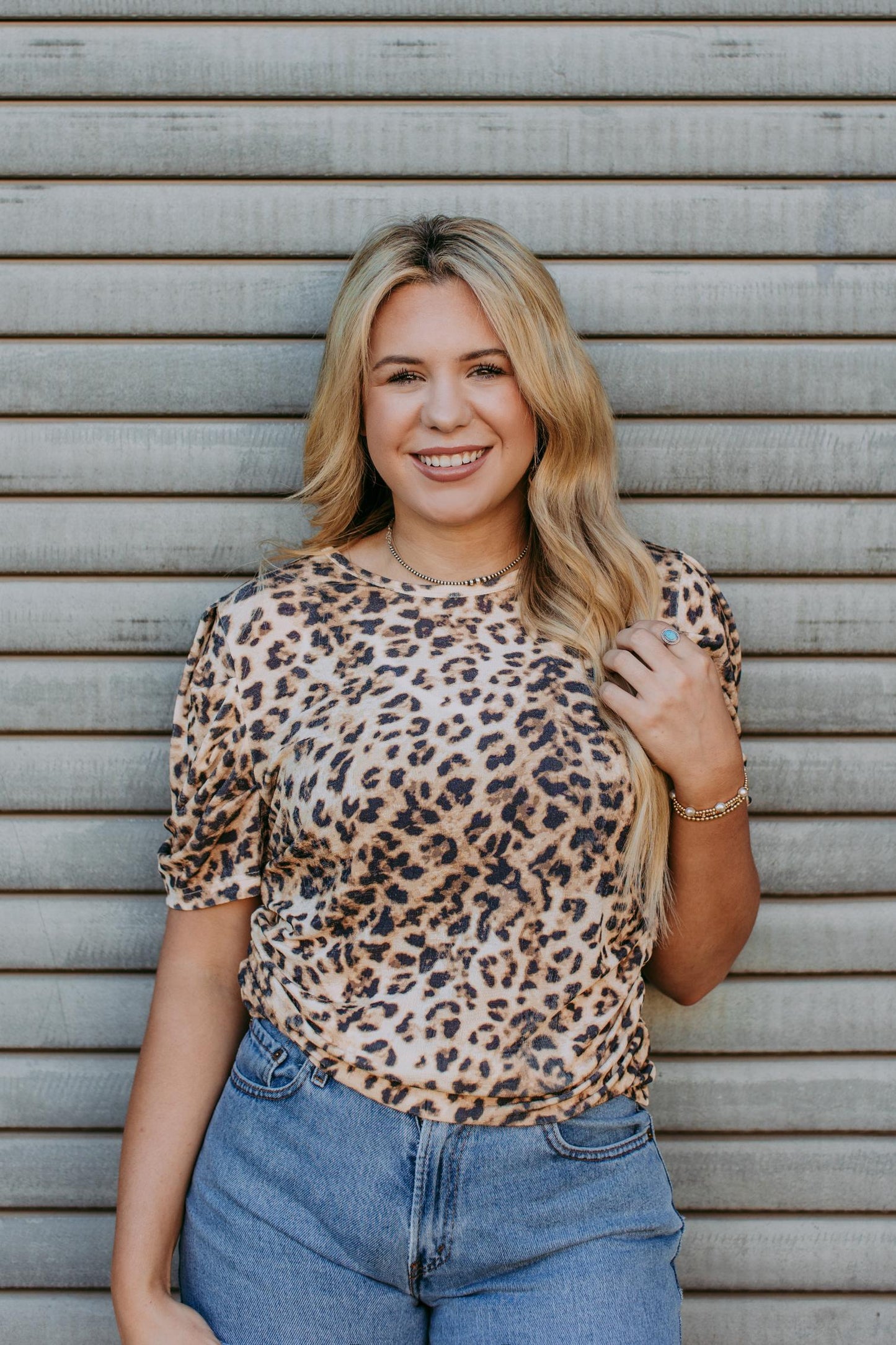 TZ82 Leopard Puff Sleeve Blouse