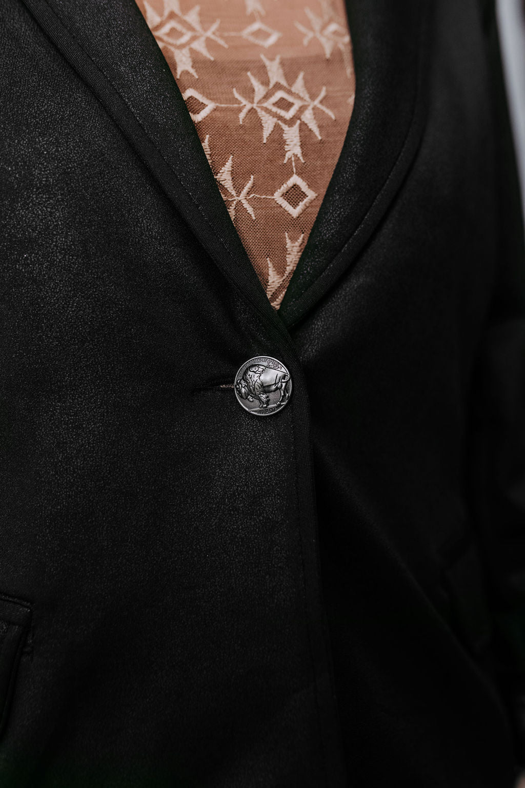 MK722 Faux Leather Blazer