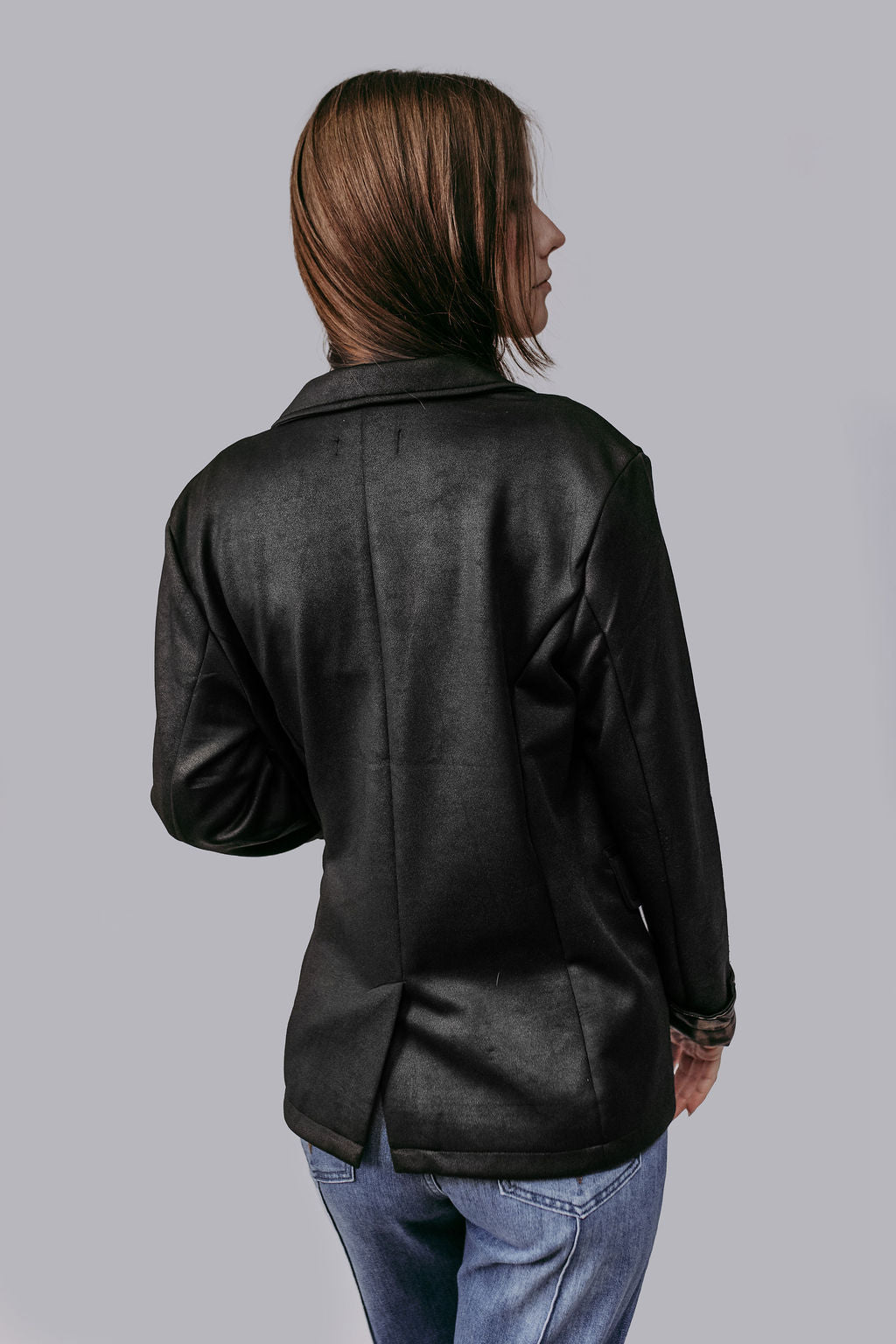 MK722 Faux Leather Blazer