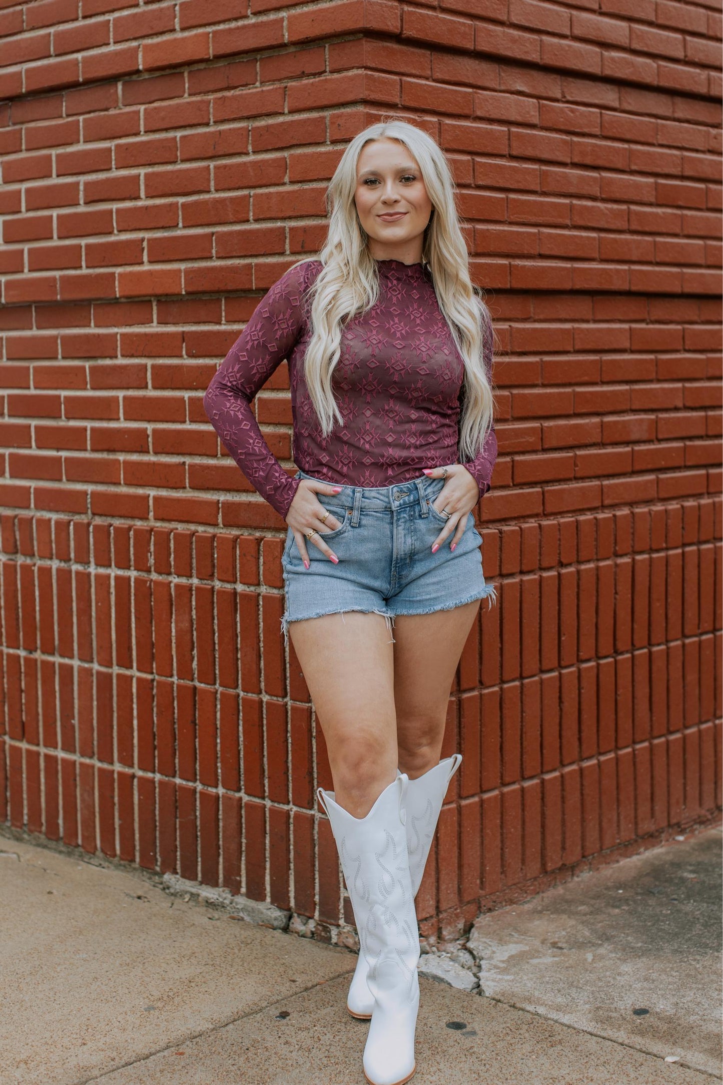 MK716 Aztec Embroidered Mesh Top