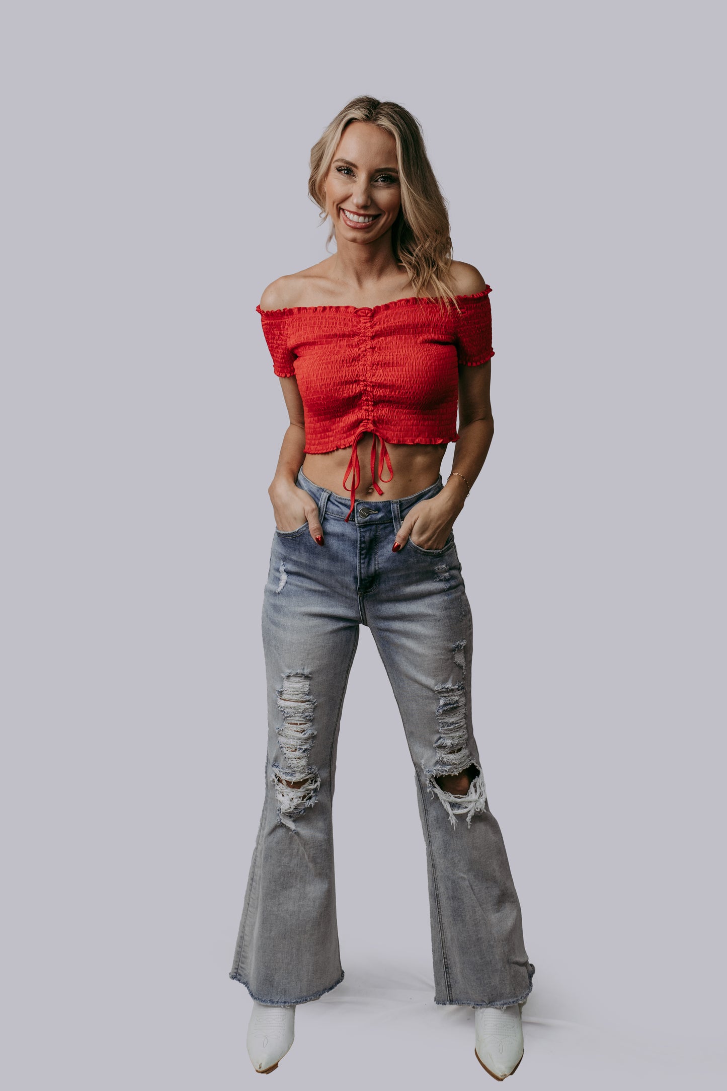 MK662 Front Tie Off Should Crop Top Red