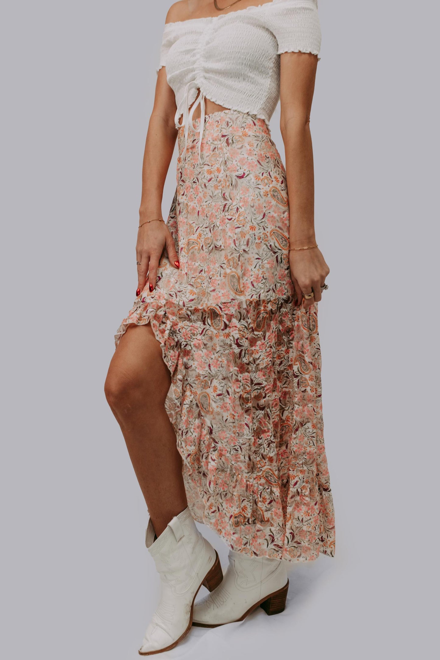 MK636 Floral Paisley Maxi Skort