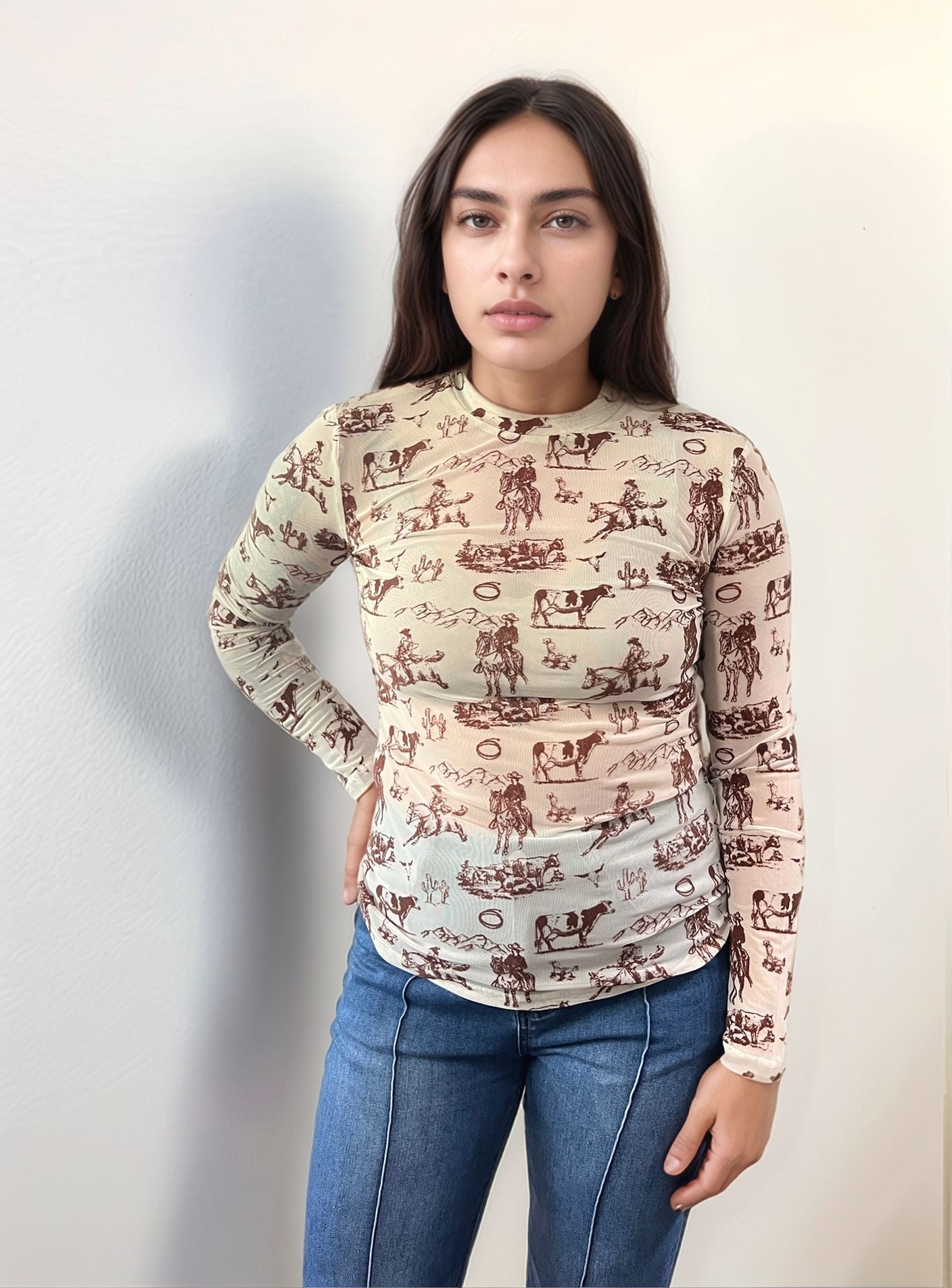 TZ101 Wild & Western Mesh Top