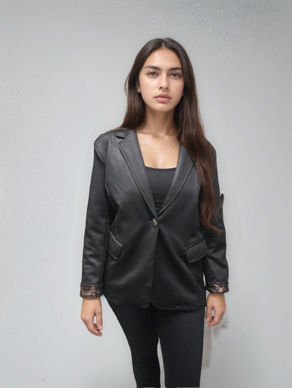 MK722 Faux Leather Blazer