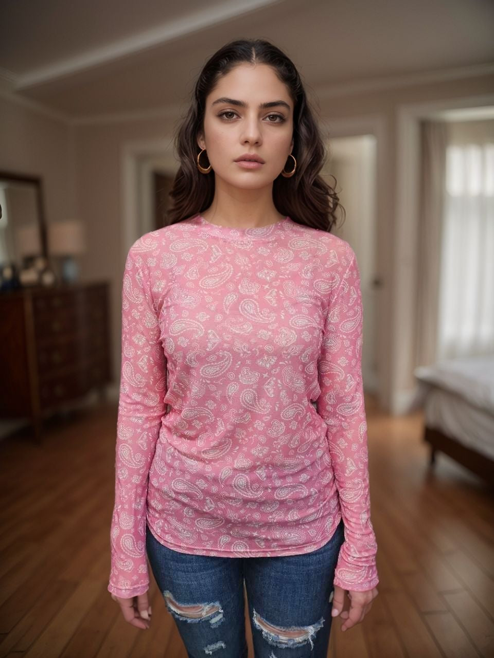 MK772 Paisley Mesh Top