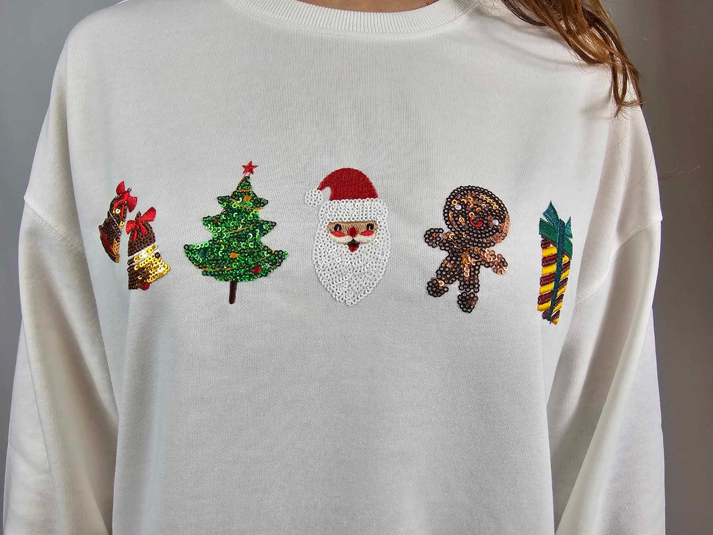 MK580 Sequin Santa Christmas LS Crop Tee