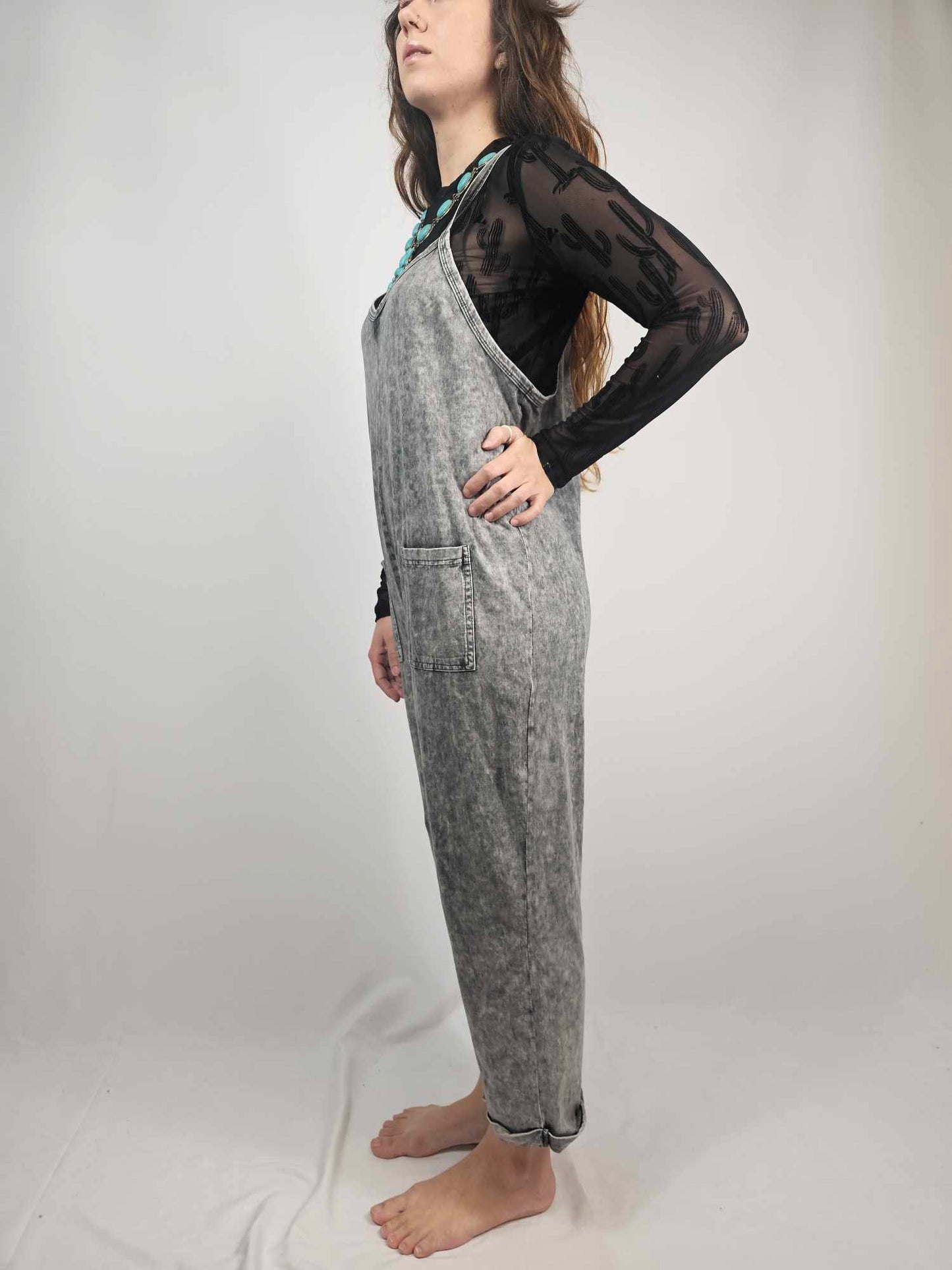 MK470 Acid Washed Jumpsuit - Gray