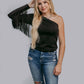 MK594 One Shoulder Fringe Top