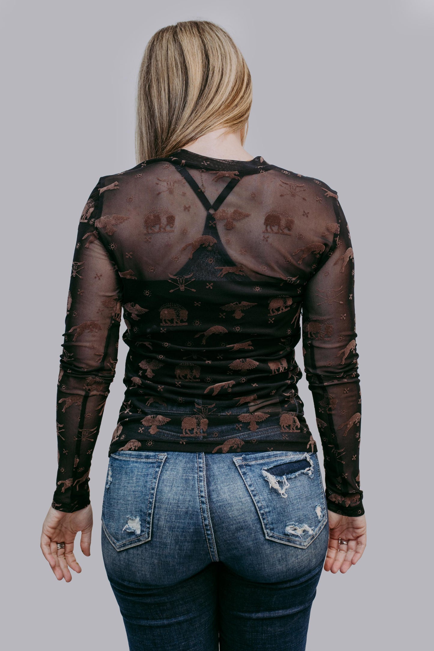 MK531 Western Animal Print 3D Mesh Top