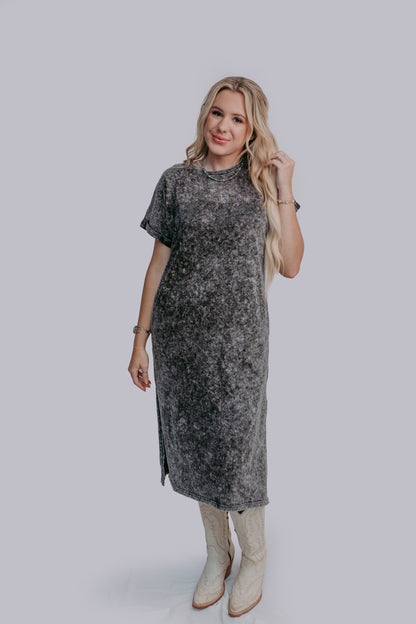 MK383 XOXO T Shirt Dress - Charcoal