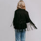 MK208 Deluxe Rhinestone Fringe Vegan Suede Jacket - Black