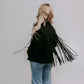 MK208 Deluxe Rhinestone Fringe Vegan Suede Jacket - Black