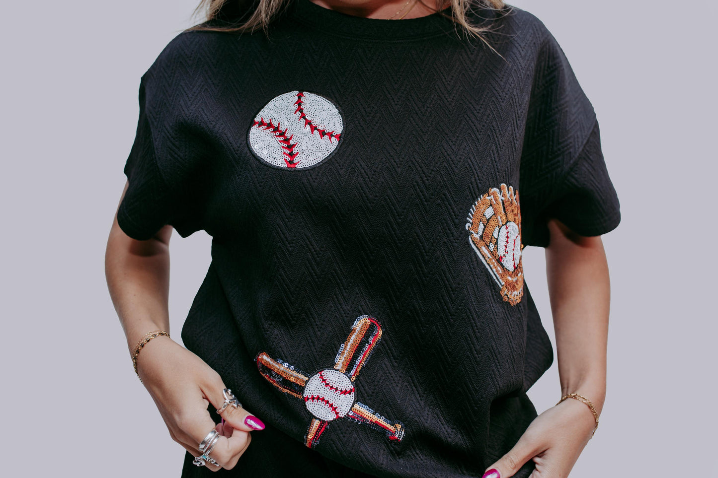 MK591 Sequins Baseball Short Sets