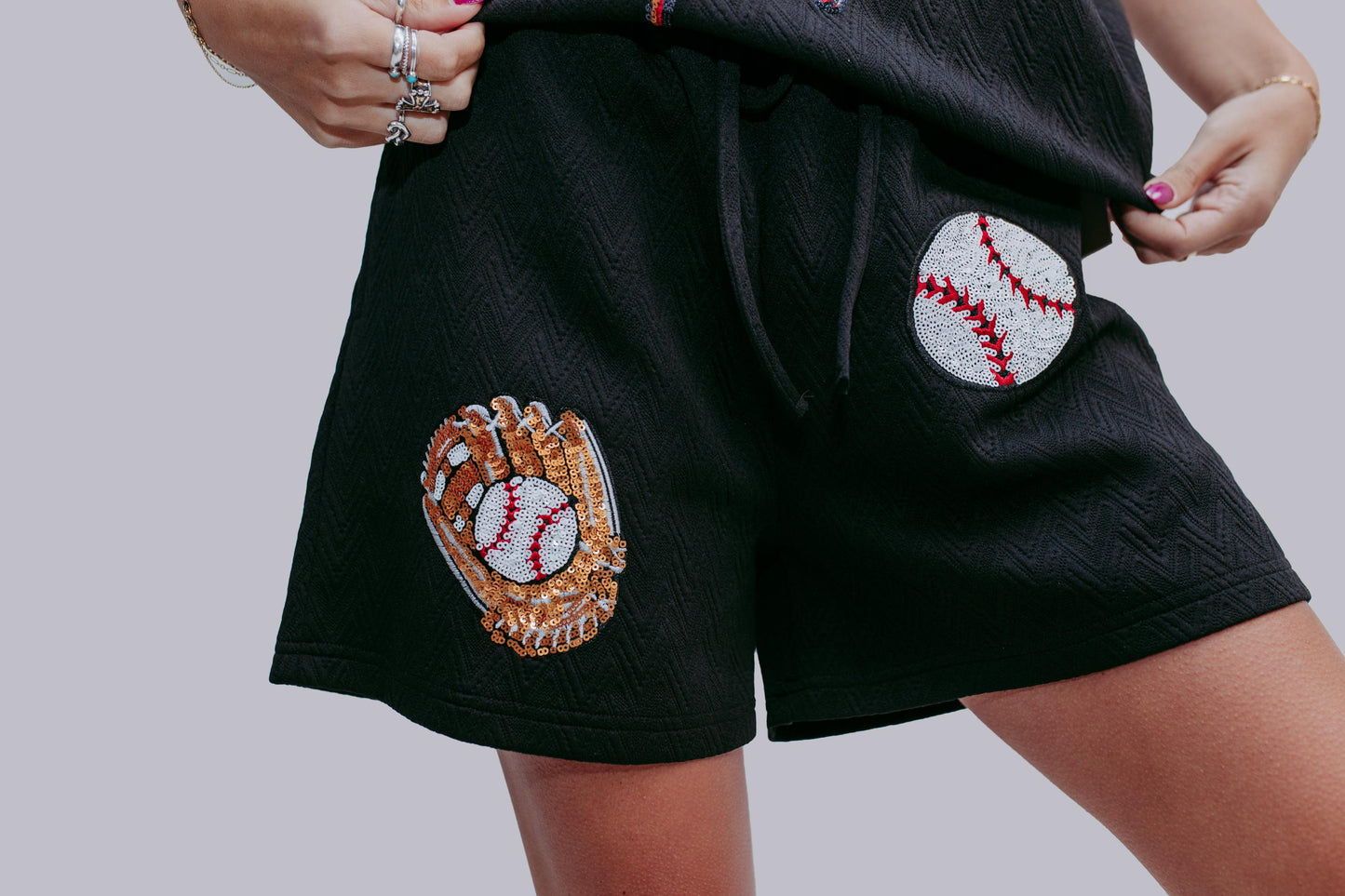 MK591 Sequins Baseball Short Sets