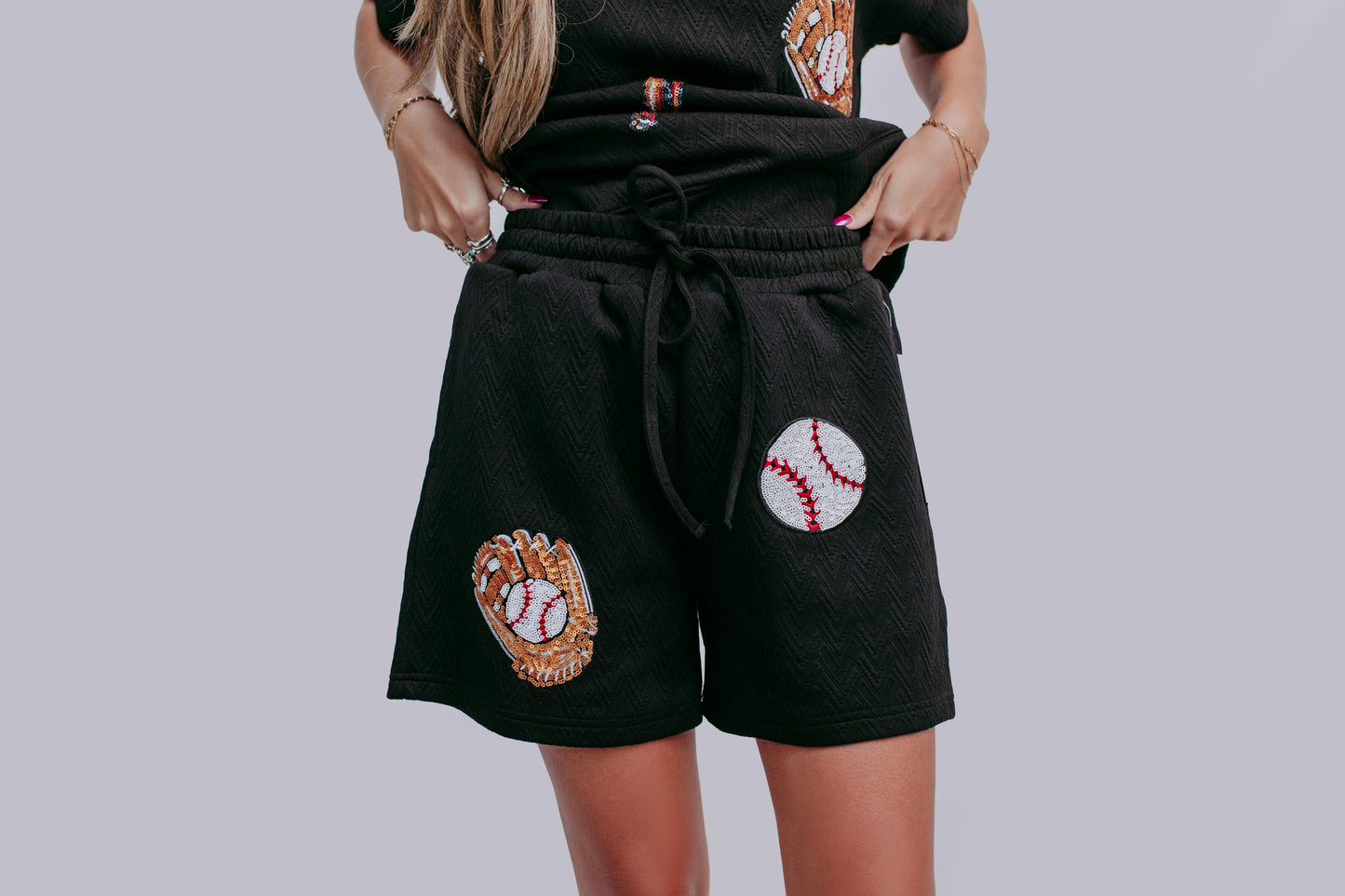 MK591 Sequins Baseball Short Sets