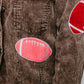 MK504 Acid Washed Corduroy Football Patch Jacket