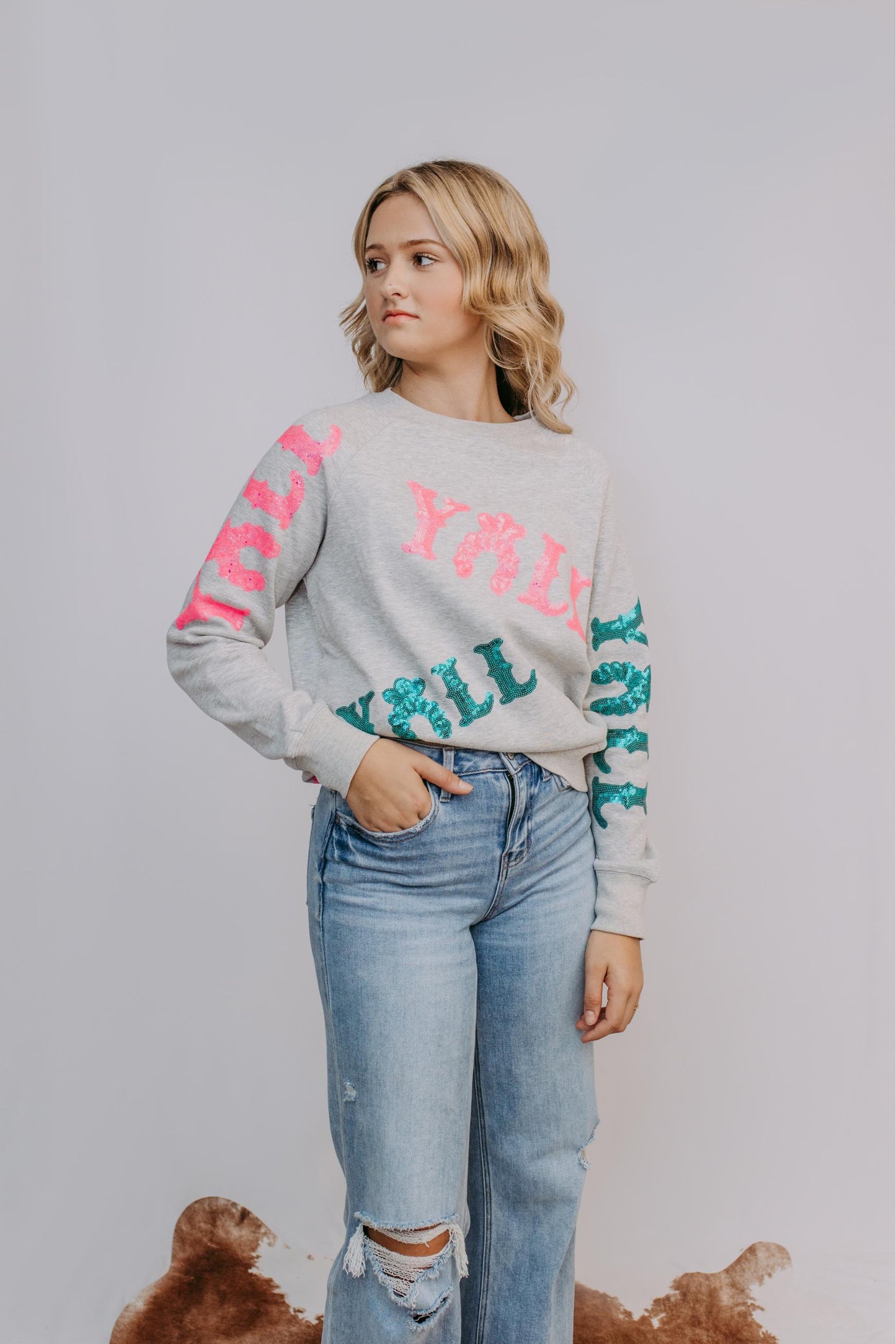 MK528 Yall Sequin Sweatshirt