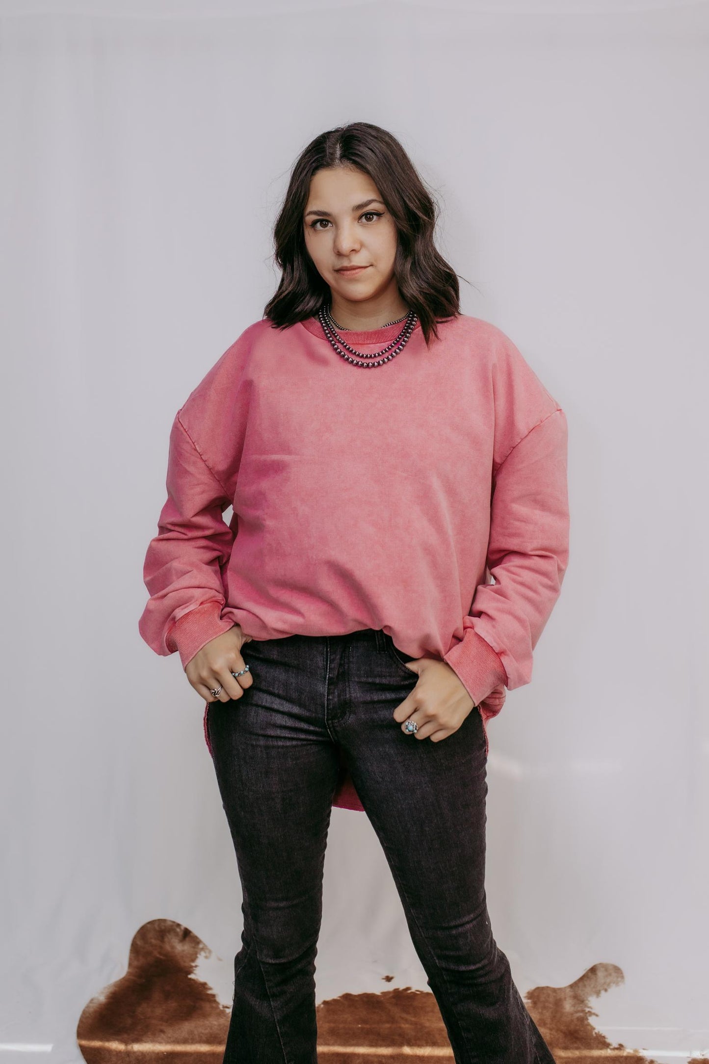 MK159 Basic Acid Washed Sweatshirt - Pink