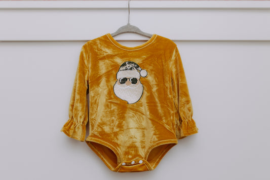 MK145 Baby Santa Velvet Onesie - Mustard