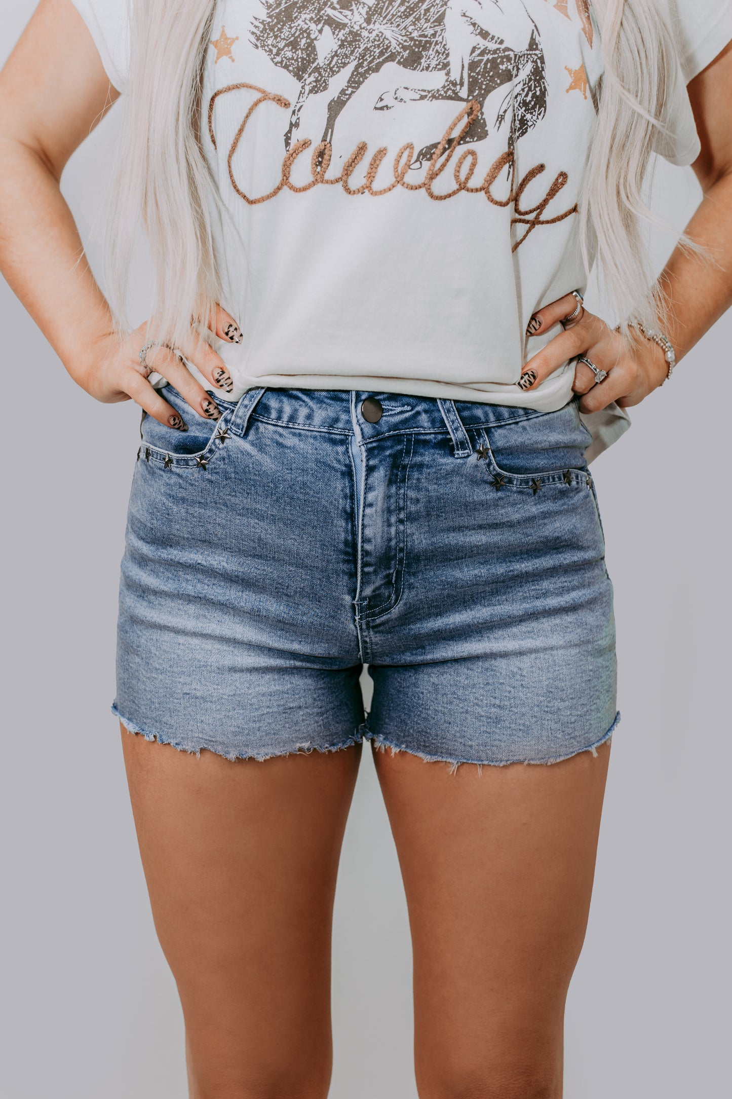 MK634 Stud Denim Shorts