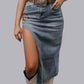 MK637Horse Shoe cut out Denim Skirt