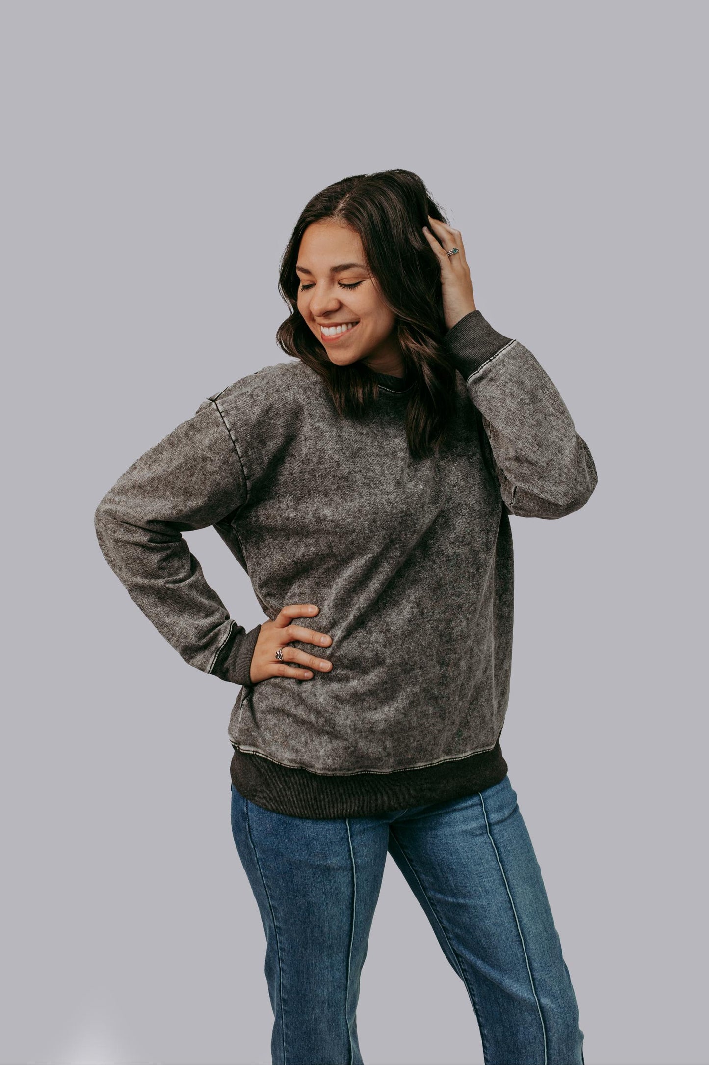 MK573 Plain Acid Wash Sweatshirt