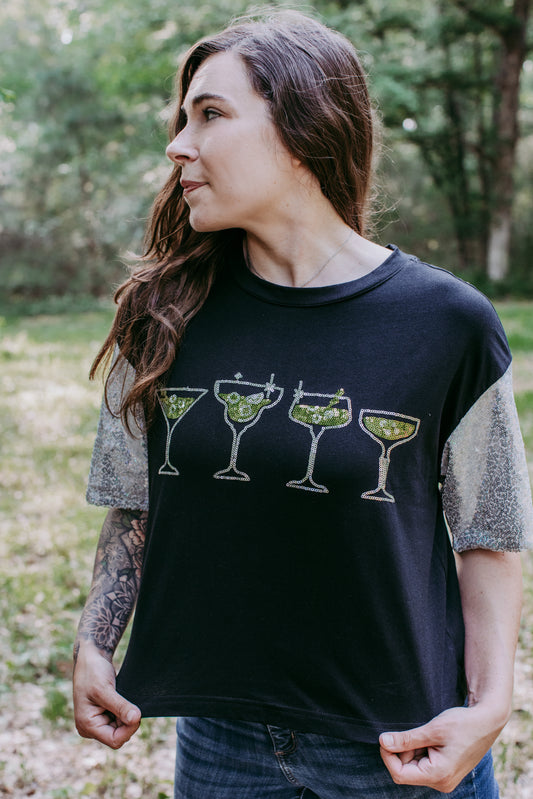 MK510 Cocktail sequins Sleeve crop Tee