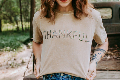 MK480 Thankful Acid Washed SL Tee - Tan