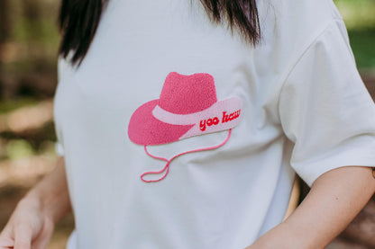 MK333 Cowgirl Hat Embroidery Tee - White