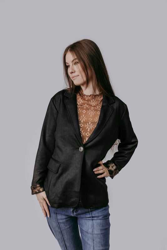 MK722 Faux Leather Blazer