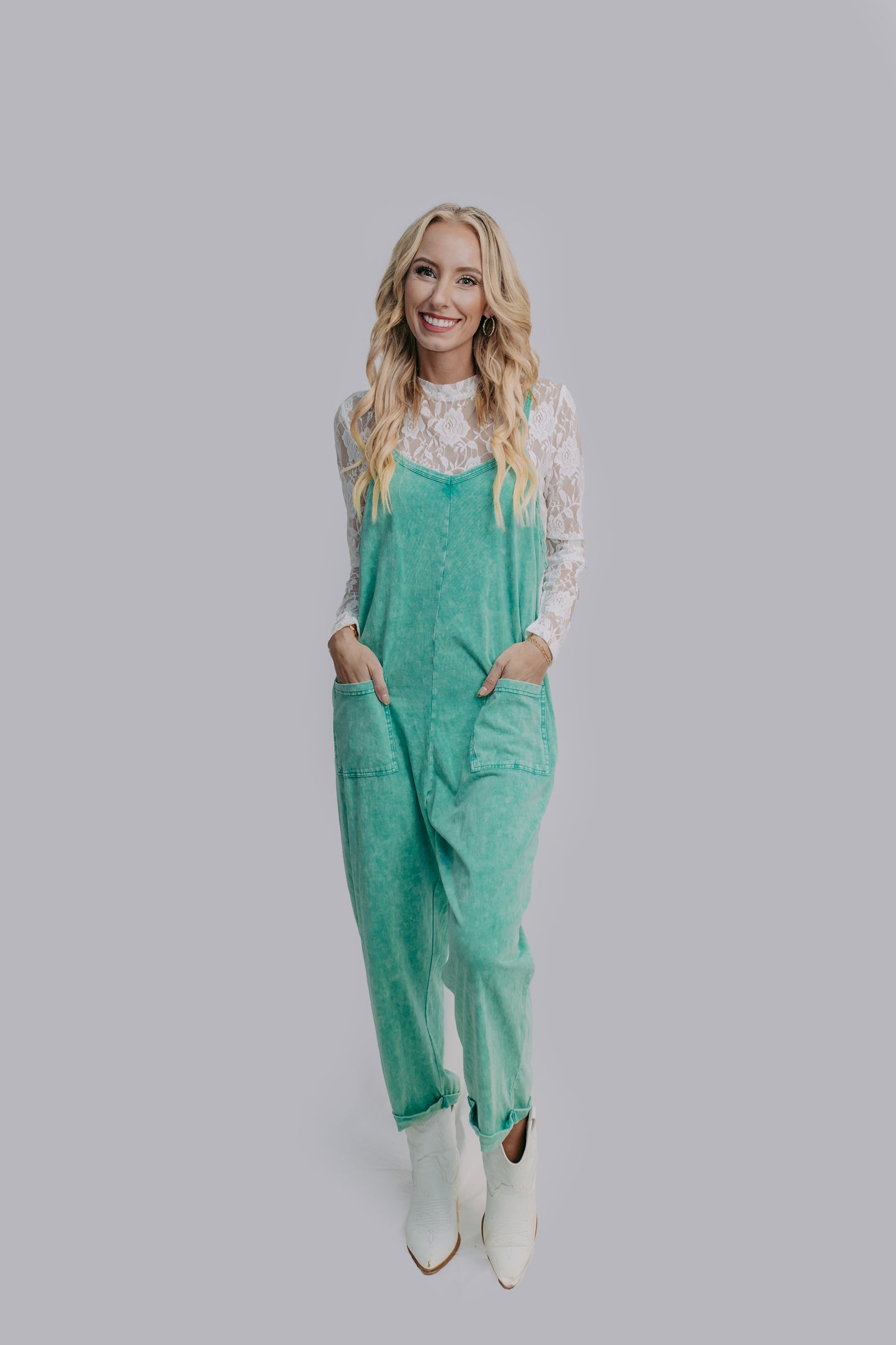 MK470 Acid Washed Jumpsuit - Turquoise