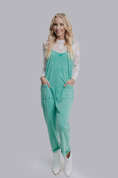 MK470 Acid Washed Jumpsuit - Turquoise