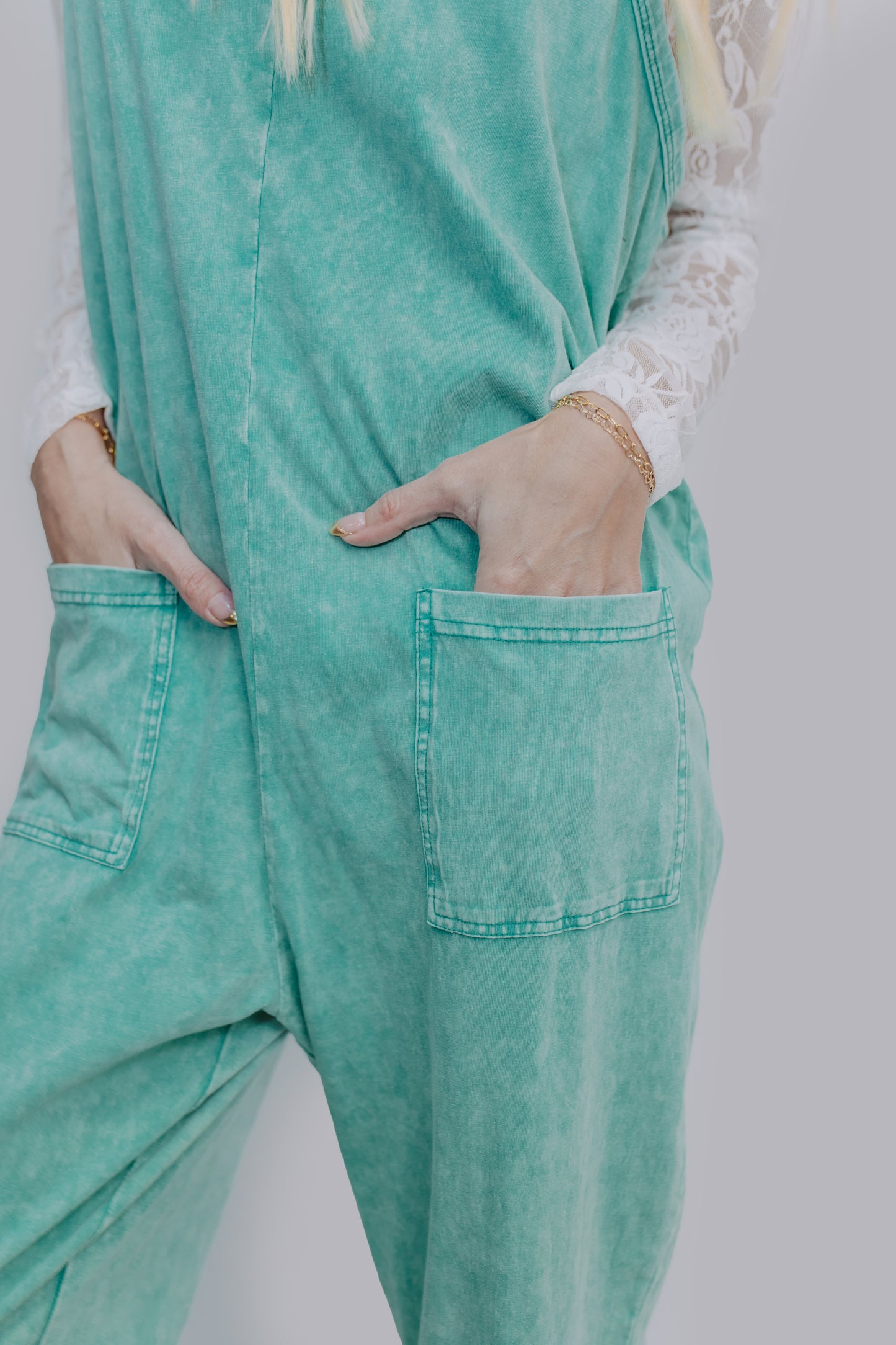 MK470 Acid Washed Jumpsuit - Turquoise