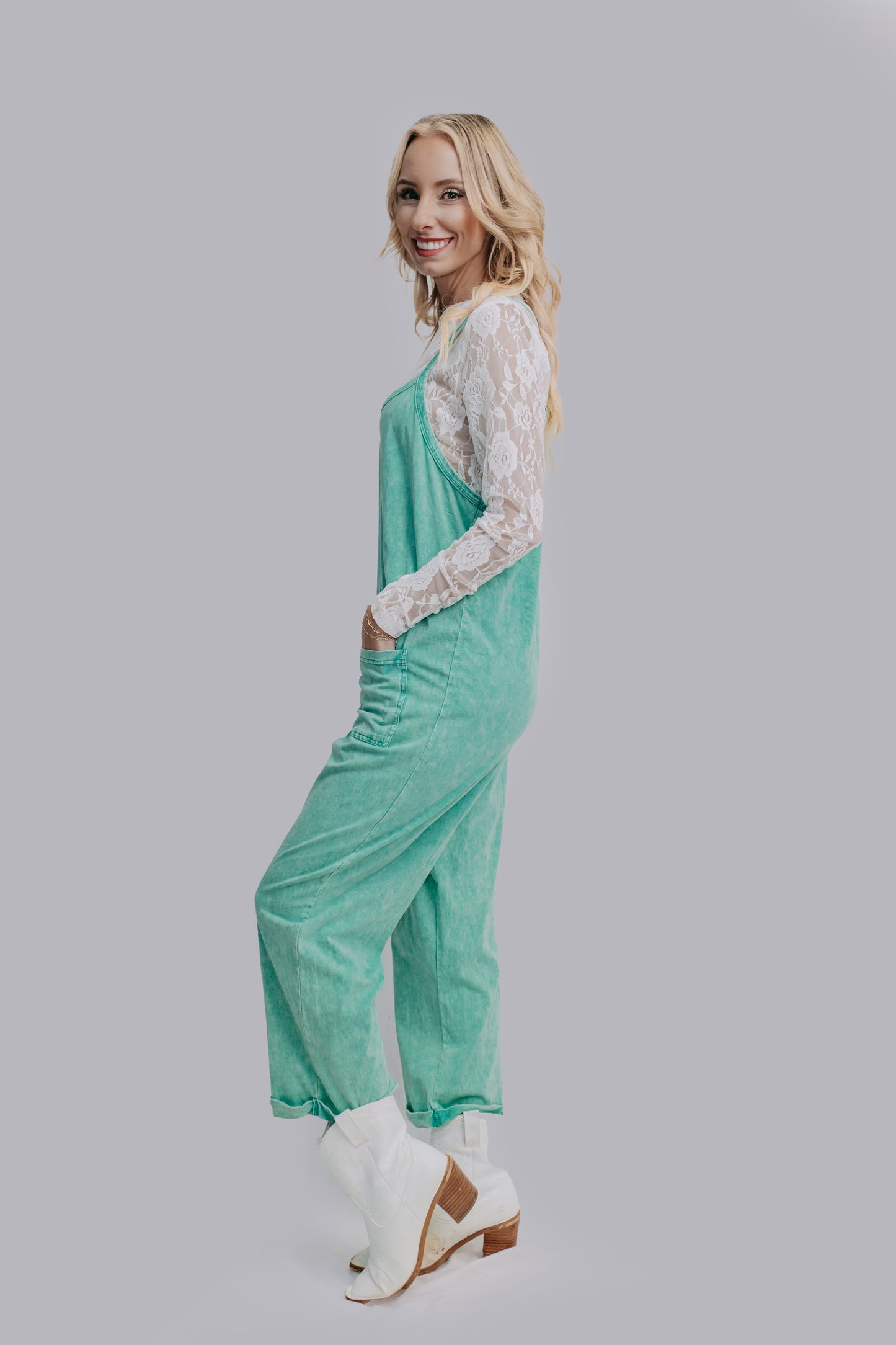 MK470 Acid Washed Jumpsuit - Turquoise