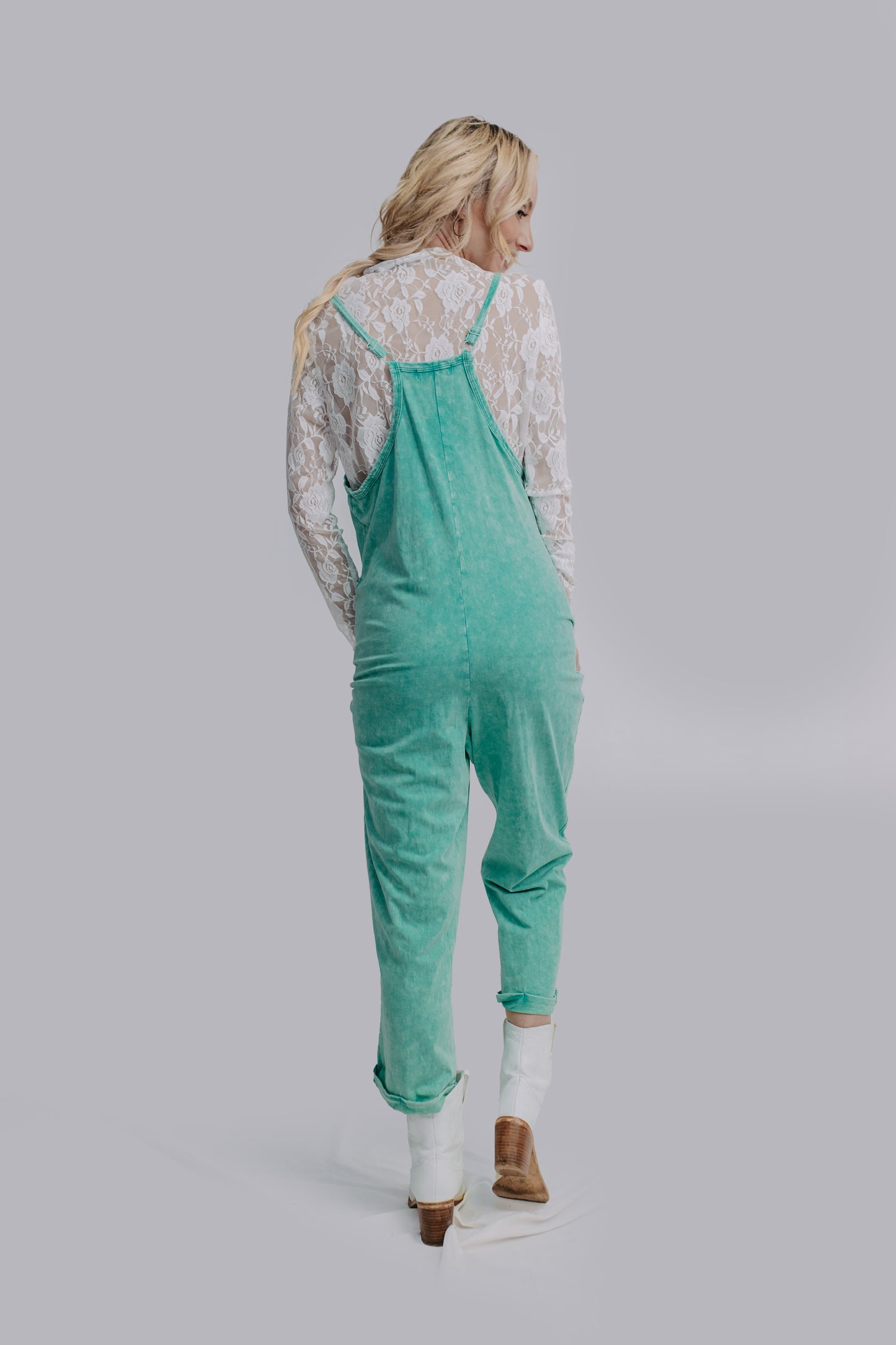 MK470 Acid Washed Jumpsuit - Turquoise