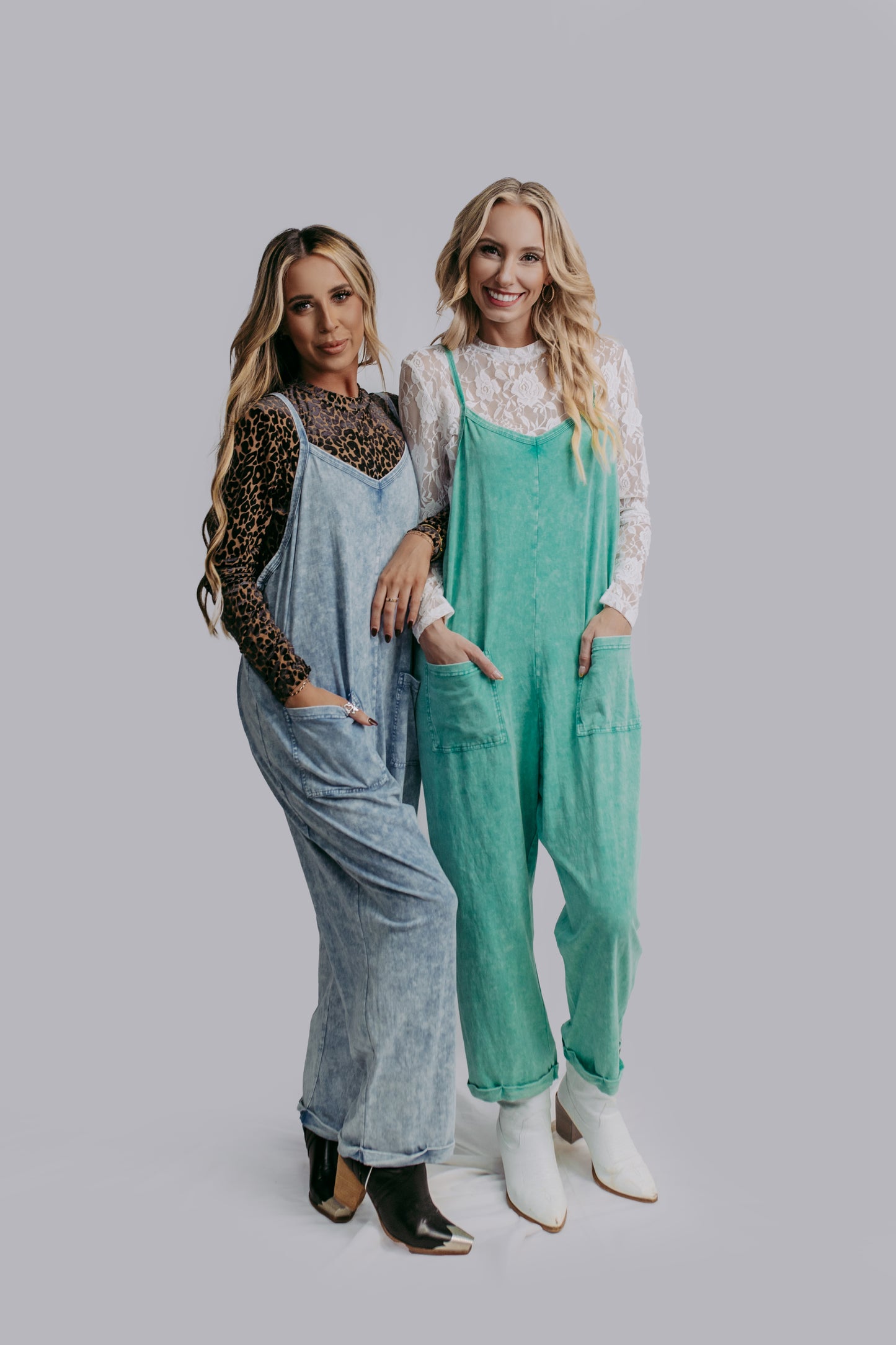 MK470 Acid Washed Jumpsuit - Turquoise