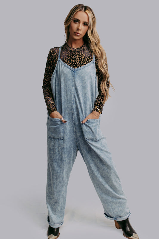 MK470 Acid Washed Jumpsuit - Blue