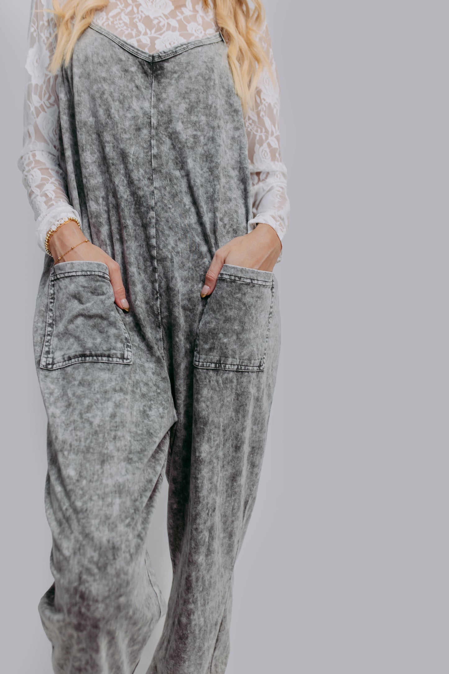 MK470 Acid Washed Jumpsuit - Gray