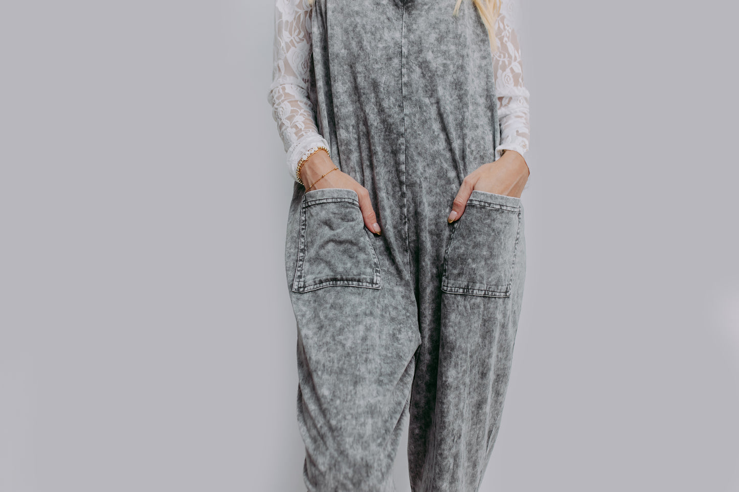 MK470 Acid Washed Jumpsuit - Gray