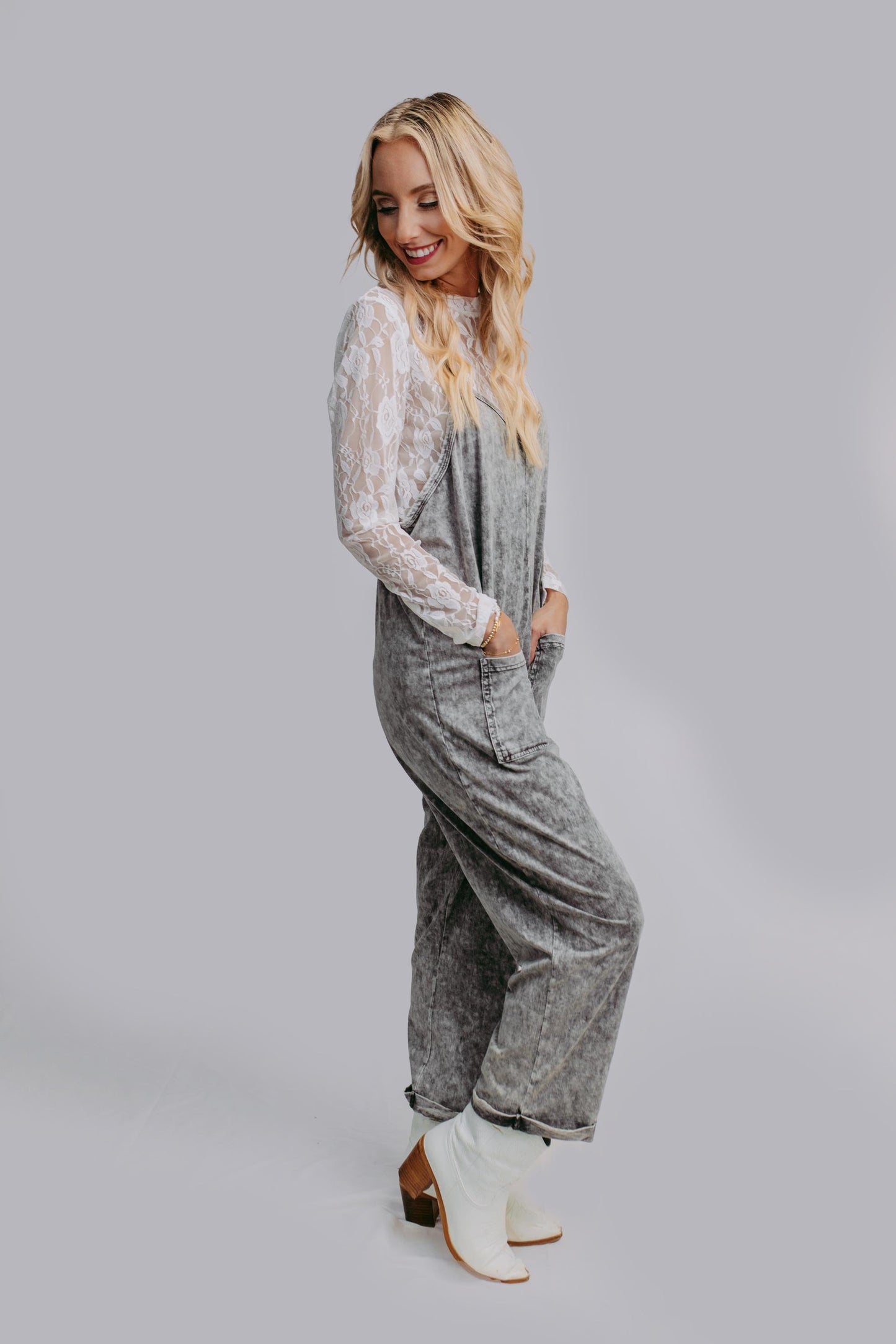 MK470 Acid Washed Jumpsuit - Gray