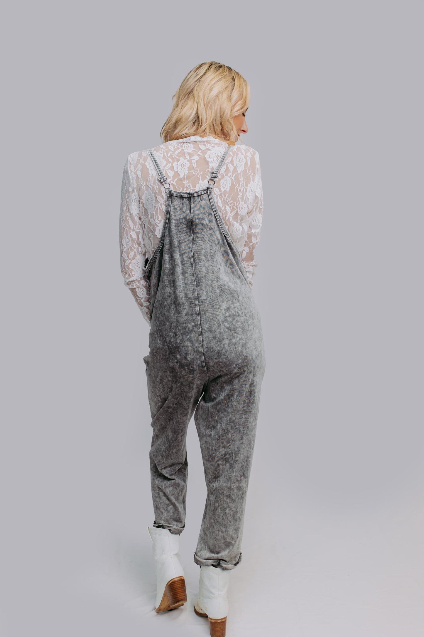 MK470 Acid Washed Jumpsuit - Gray