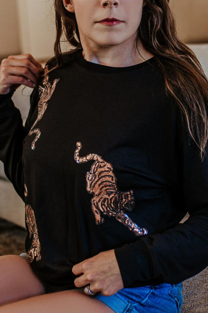 MK212 Sexy Beast Sequin Tiger Sweatshirt