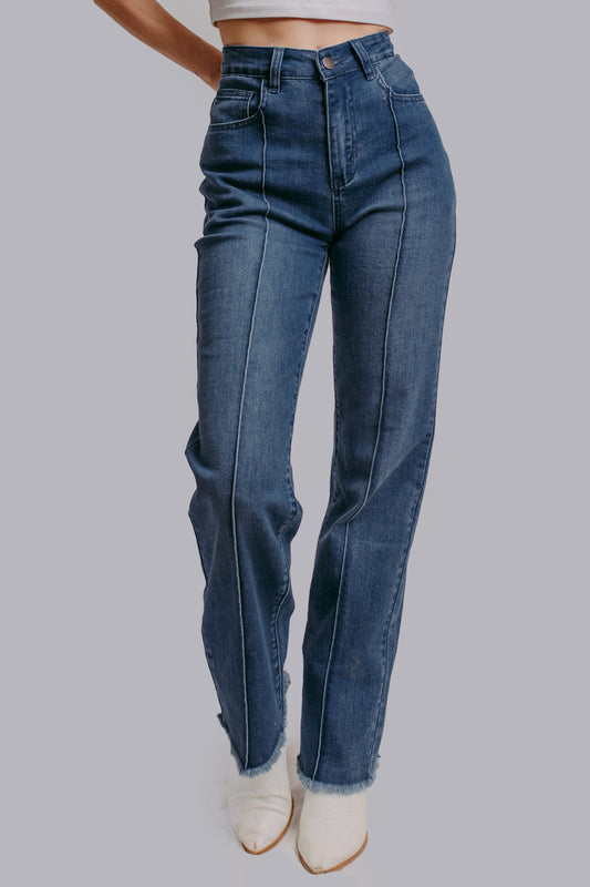 MK624 Raw Hem Straight Leg Jeans