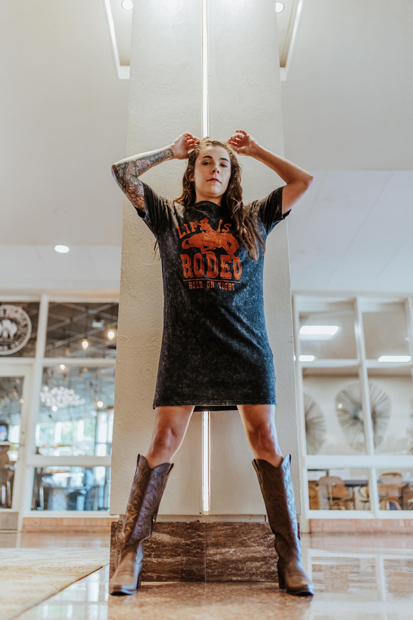 MK351 Life is a Rodeo Mineral Washed Tee Dress - Charcoal