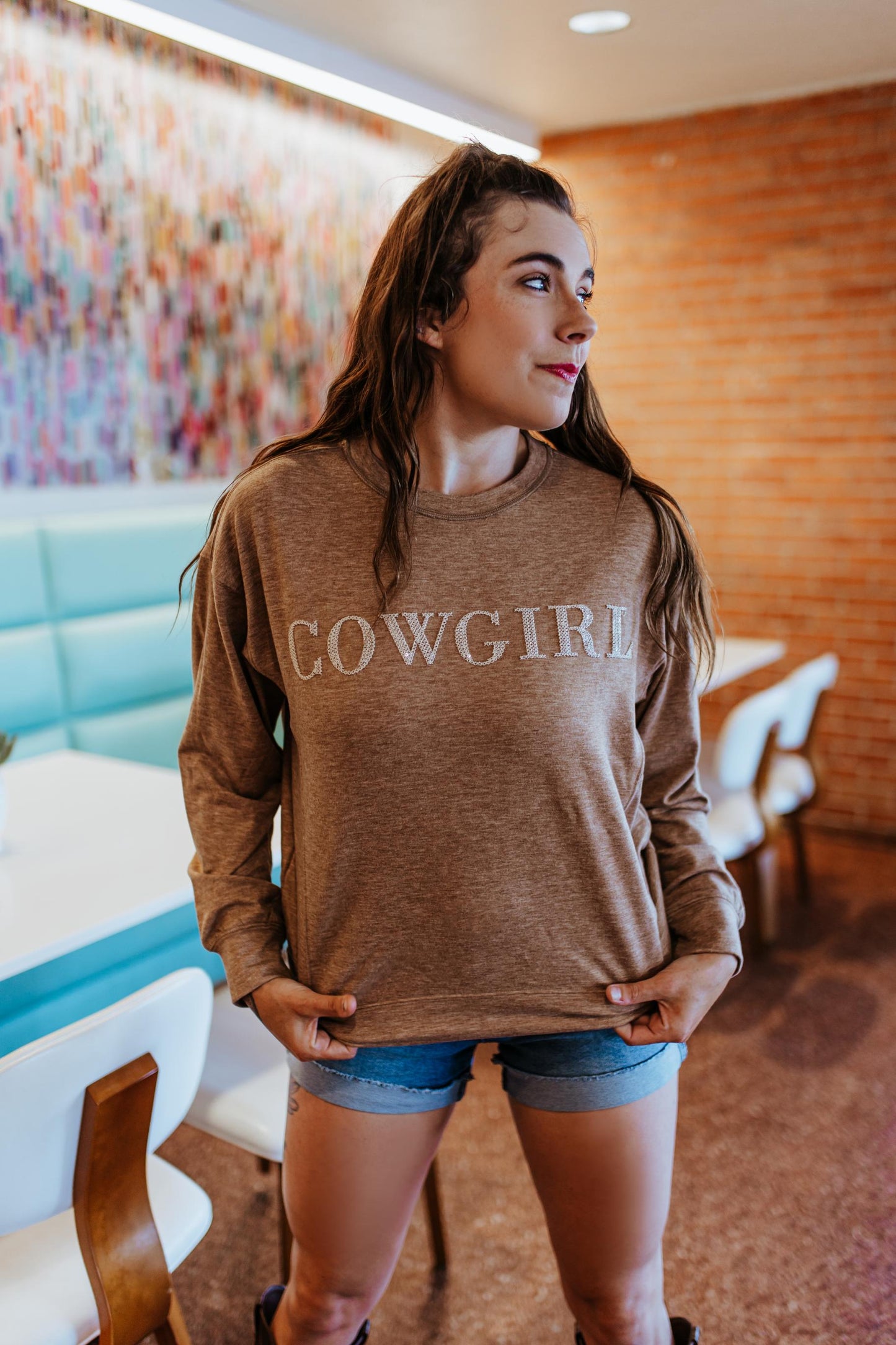 MK314 COWGIRL! 3D Embroidered Sequin LS Tee