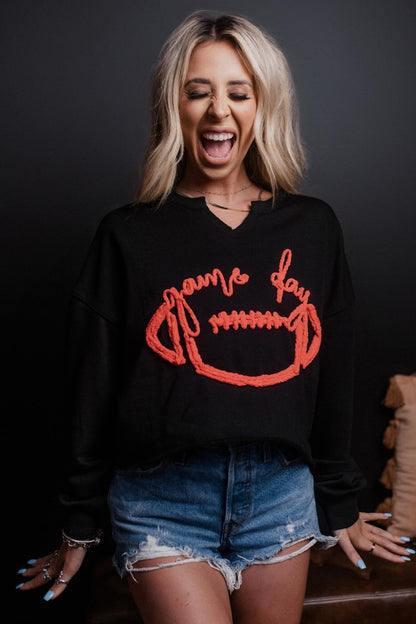 MK548 Game Day Long Sleeve Crop Top Black