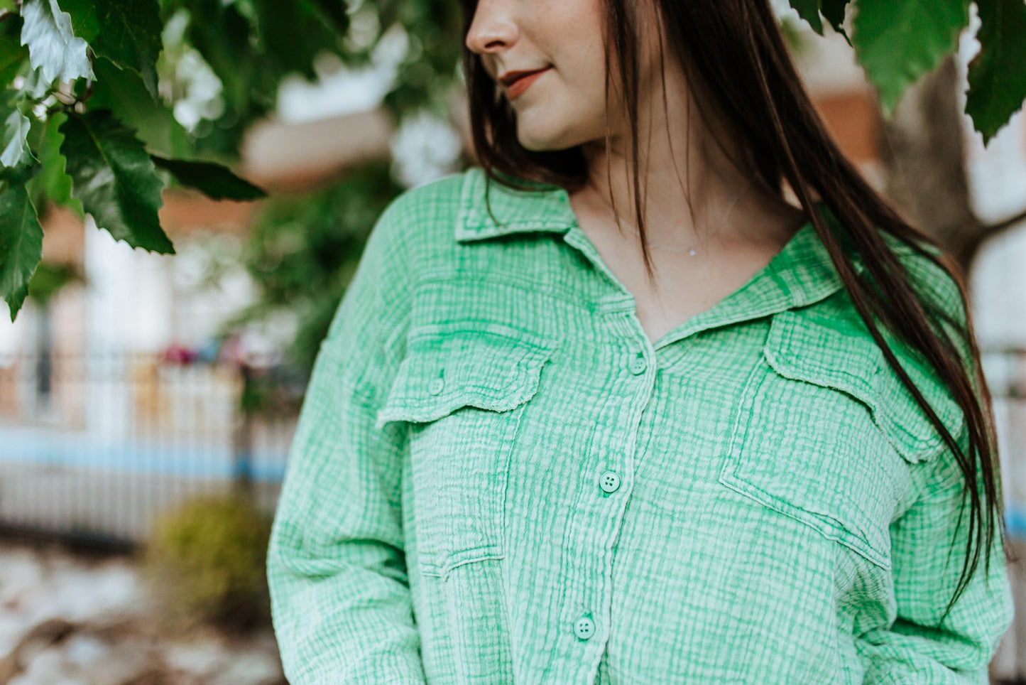 MK316 Quinn Double Gauze Oversized Button Shirt - Green