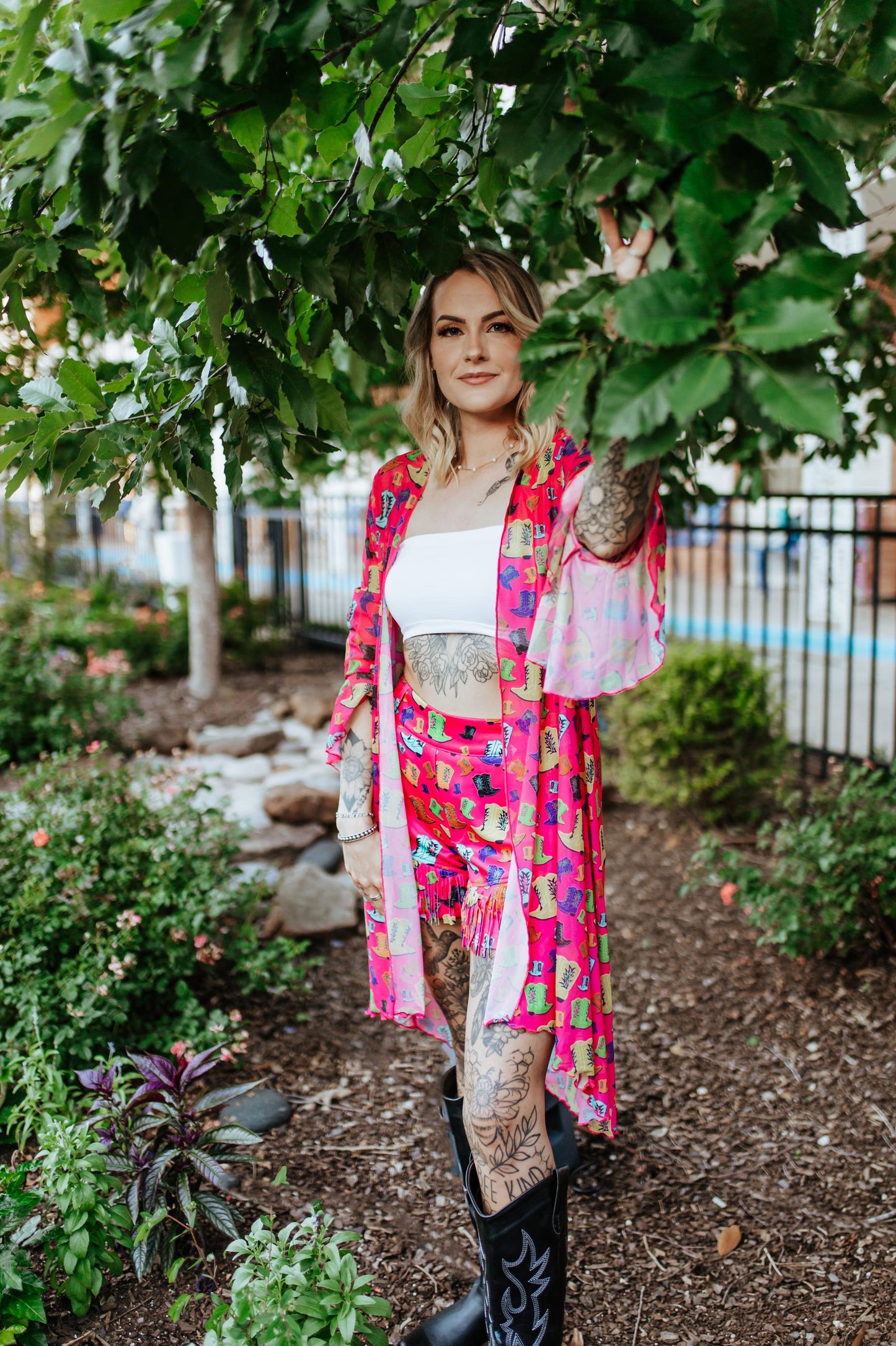 MK203 Rollin with the Flow Mesh Kimono - Hot Pink/Cowgirl