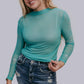 MK426 Dylan brown Rhinestone Embellished Mesh LS Top - Turquoise